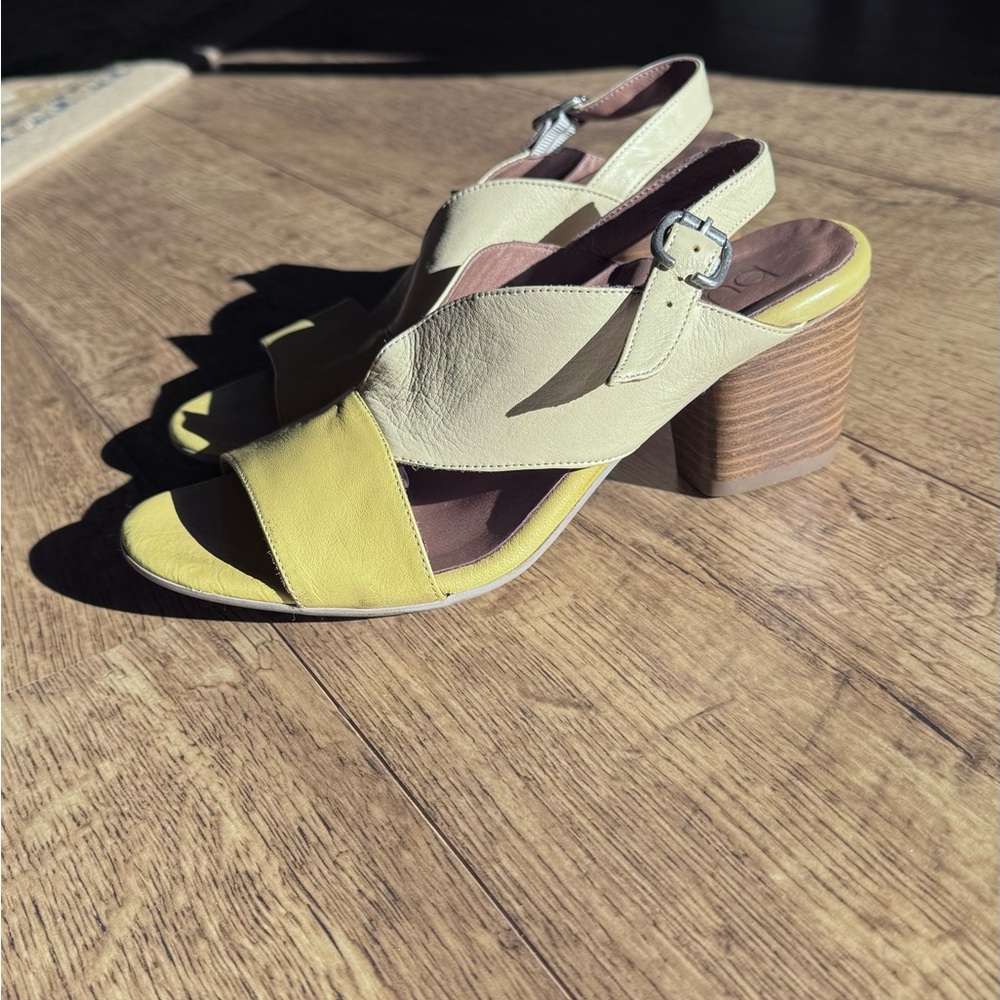 Women's Cream and Yellow Block Heel Sandals